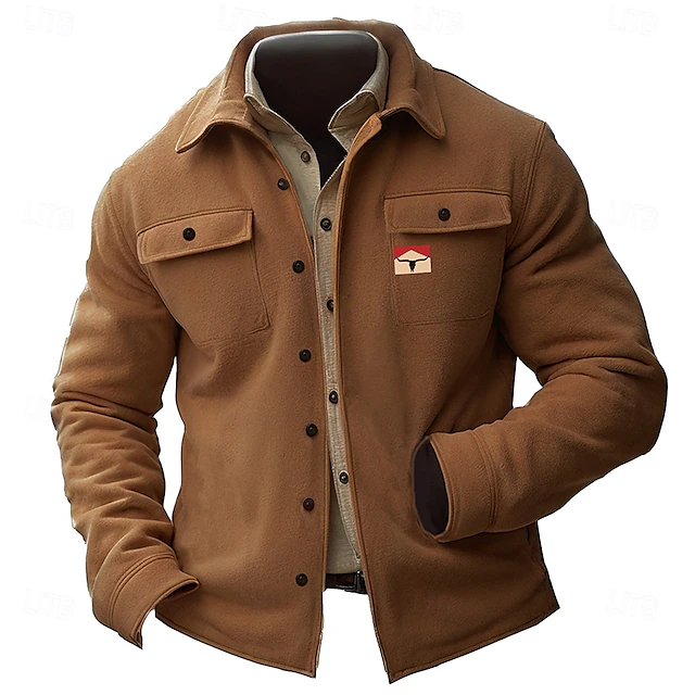 Men's Cowboy Shirt Jacket Overshirt Long Sleeve Vintage Casual Daily Wear Going out Fall & Winter Turndown Buttons 3D Print 2 Pockets 1pc Blue Brown Khaki 6