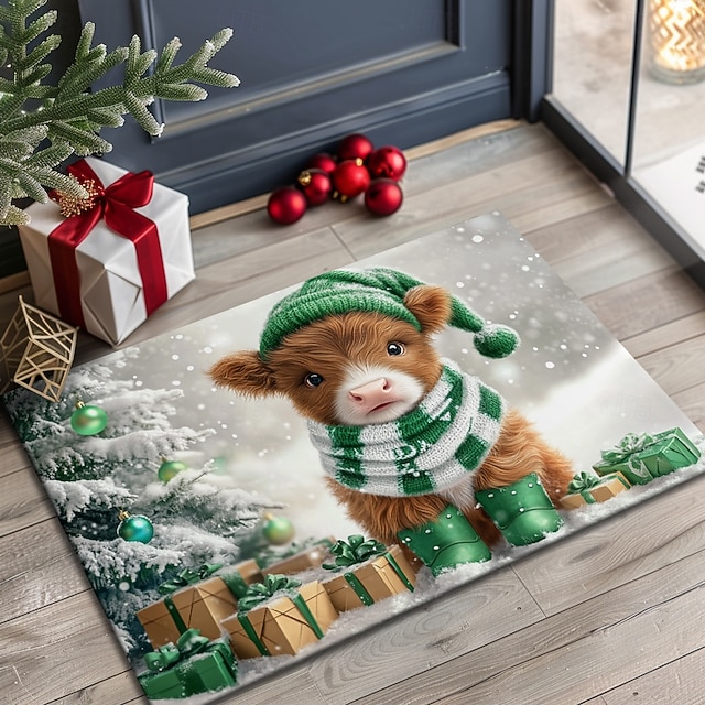  juldekoration dörrmatta xmas highland cattle köksmatta golvmatta halkfri matta oljesäker matta inomhus utomhusmatta sovrumsinredning badrumsmatta entrématta