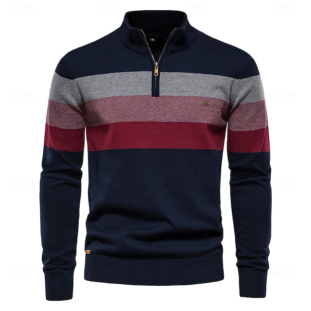 Cotton Strip Pullover Sweater for Men Quarter Zipper Autumn Winter Warm Casual Business Knitted Mens Sweaters 9