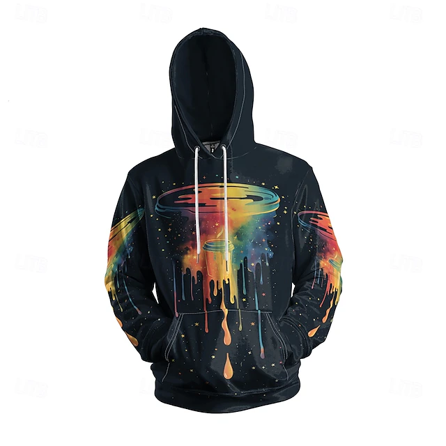 Men's Graphic Hoodie Hoodies Sweatshirt Vacation Daily Long Sleeve Hooded Vacation Sports Outdoor Going out Black Printing Winter Spring & Fall Designer 7
