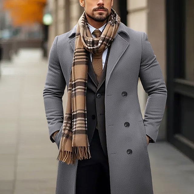  Herren Wintermantel Wollmantel Mantel Outdoor Freizeitskleidung Herbst Winter Polyester warm Oberbekleidung Bekleidung Modisch Strassenmode Glatt Tasche Kargen Doppelreihiger Verschluss