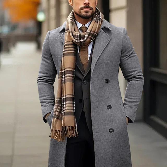 Men's Winter Coat Wool Coat Overcoat Outdoor Daily Wear Fall & Winter Polyester Thermal Warm Outerwear Clothing Apparel Fashion Streetwear Plain Pocket Lapel Double Breasted 9