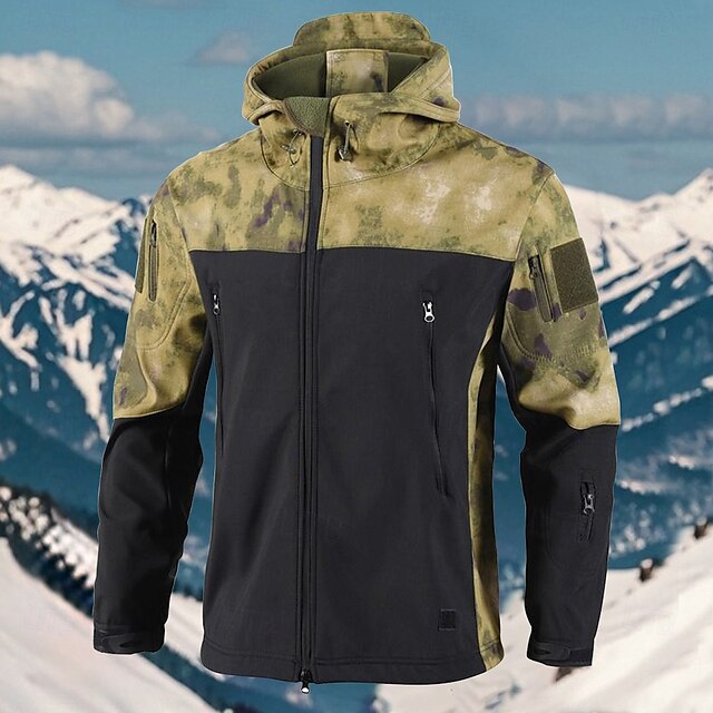  Hombre Chaqueta Softshell Chaqueta para senderismo Al aire libre Bloque de color Resistente al Viento Resistente al Agua Chaqueta cortavientos Viaje Negro Camuflaje Verde