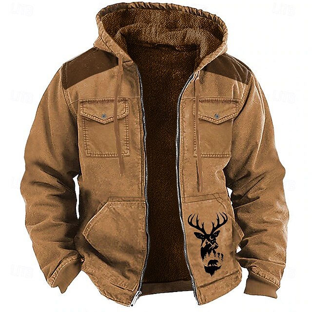 Men's Hoodie Basic Vintage Sweatshirt Fleece Graphic Reindeer Brown