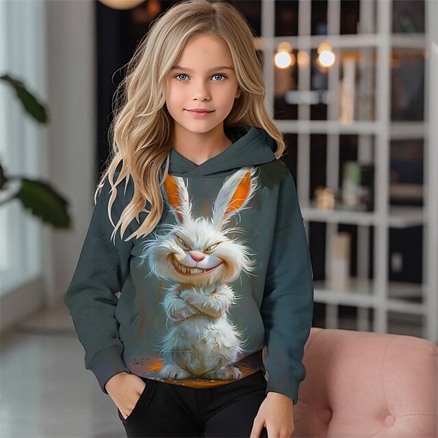 Girls' 3D Graphic Animal Rabbit Hoodie Long Sleeve Fall Winter Fashion Adorable Basic Kids 4-12 Years Hooded Outdoor Casual Daily Regular Fit2