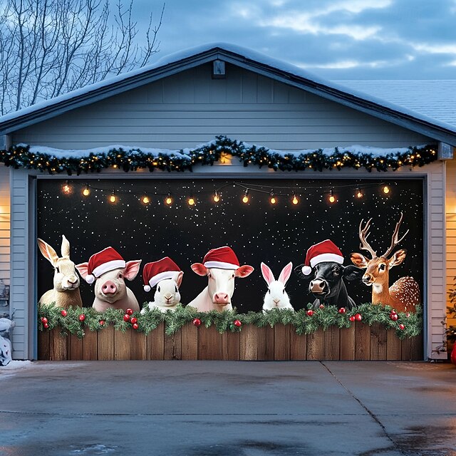 Christmas Door Decorations Outdoor Garage Door Cover Xmas Banner