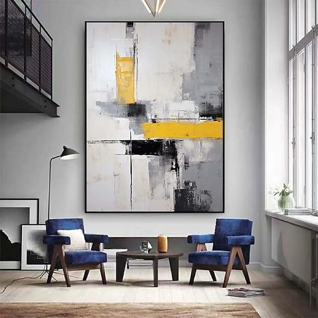 Handmade White Gray Yellow Textured Painting handpainted Oversized ...