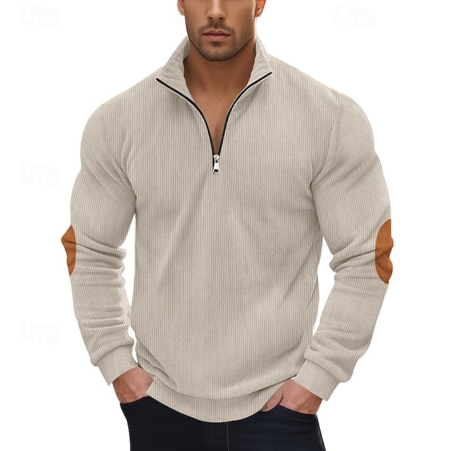  Homme Sweat-shirt Sweat-shirt quart de fermeture éclair Abricot Noir Vert Véronèse bleu marine Gris Demi-zip Bloc de Couleur Patchwork A côtes Texturé Sport & Loisir Quotidien Fête Polyester Velours