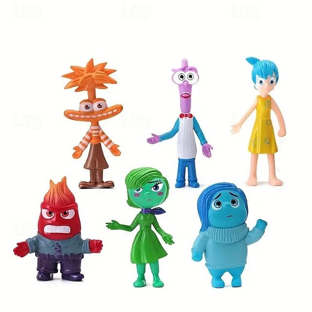 Inside Out Movie 6-Piece PVC Figure Set - Collector's Articulated Joy Fear Anger Sadness Character Statues for Display & Party Decor - Ideal for Teens 14+