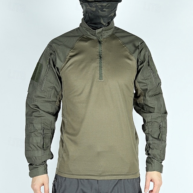  Męskie Koszula bojowa Koszula turystyczna Taktyczna koszula wojskowa Długi rękaw Quarter Zip Top Na wolnym powietrzu Oddychający Miękka Poliester Niejednolita całość Czarny Zieleń wojskowa Chropowata