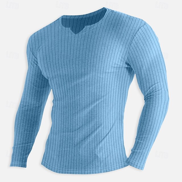Men's T Shirt Muscle Shirt Ribbed Knit tee Tee Top Long Sleeve V Neck Summer Plain Pit Strip Fashion Designer Basic Knitting Vacation Street Going out Light Blue Black Pink Top Tee for Men 18