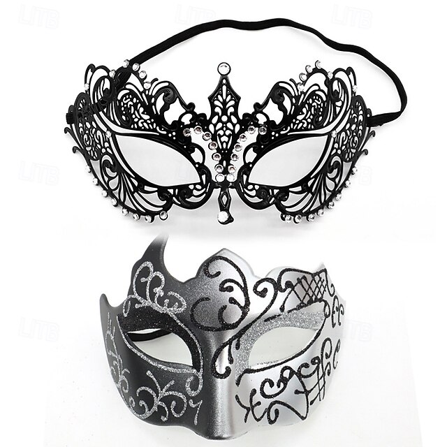  Roman Couples Mask Venetian Mask Adults Women's Metal Finish Sexy Costume Party Masquerade Halloween Carnival Mardi Gras Easy Carnival Costume