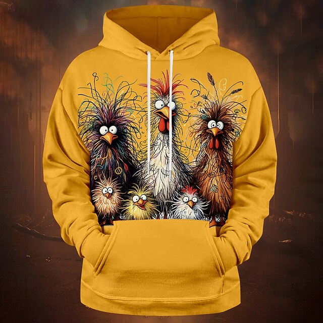  Bărbați Cocoș Hanorac cu Glugă Hanorace Hanorca Modă Casual Manșon Lung Capișon Sport exterior Concediu Haine de strada Negru Alb Imprimeu Buzunar frontal Primăvara & toamnă Designer
