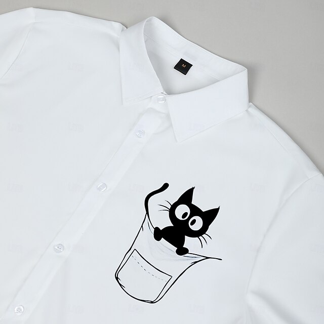 Funny Pocket Cat Men's Business Casual Shirt Long Sleeve Dress Shirt