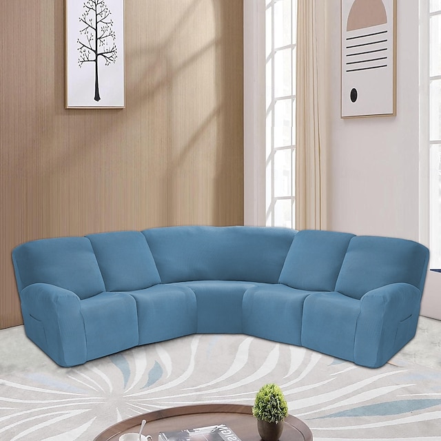  Fundas para sofá reclinable seccional en forma de L, fundas para sofá de esquina, fundas elásticas de terciopelo para sofá reclinable, lavables (el sofá de esquina de 5 plazas incluye 4 fundas para
