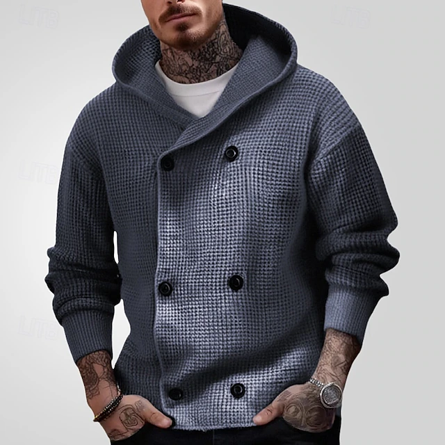 Men's Cardigan Sweater Cropped Sweater Knit Sweater Ribbed Knit Regular Button-Down Plain Hooded Fashion Classic Daily Wear Date Clothing Apparel Fall & Winter Gray M L XL4