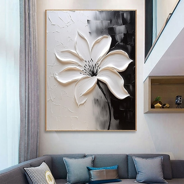  3D-Blumenölgemälde, handgemaltes 3D-Blumengemälde, handgefertigtes Palettenmesser, Blumenölgemälde, großes 3D-weißes Strukturgemälde, moderne dekorative Gemälde, Impressionismus, abstraktes weißes