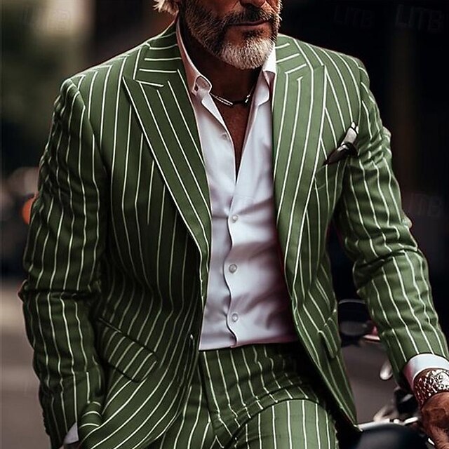 Men's Blazer Business Cocktail Party Wedding Party Without Dress Pants Fashion Casual Spring &  Fall Polyester Stripes Pocket Buttons Comfortable Single Breasted Blazer Red Blue Green4