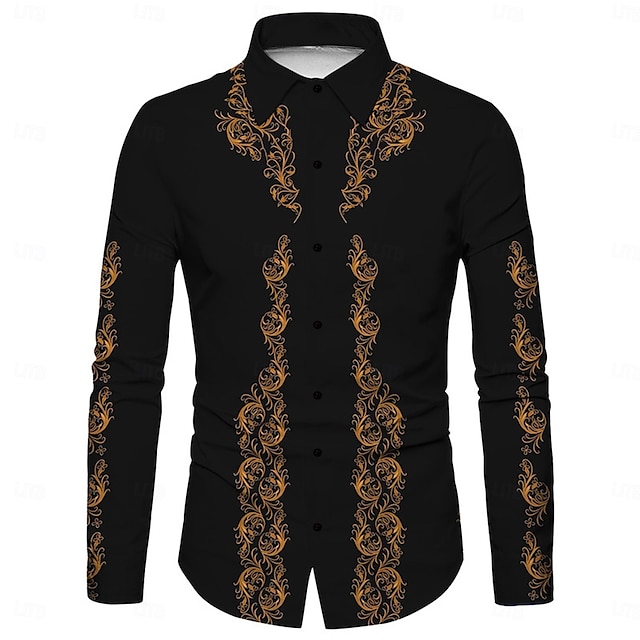  Herren Blumen Hemd Westernhemd Cowboy-Shirt Langarm Lässig Täglich Herbst Winter Umlegekragen Druck Button-Down Weiß Gelb Blau Grün Grau