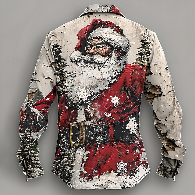  jul herr jultomten tryckta skjortor jultomten casual knapp upp långärmad fest kväll dagligen höst vinter vår & sommarkrage button up 3d-utskrift tunn röd polyester