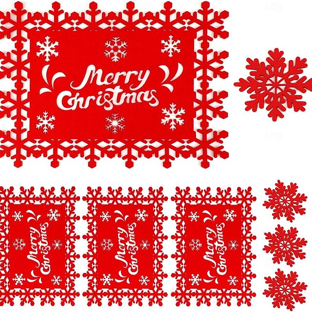 12pcs/set Christmas Felt Placemats & Coasters Xmas Table Decorations