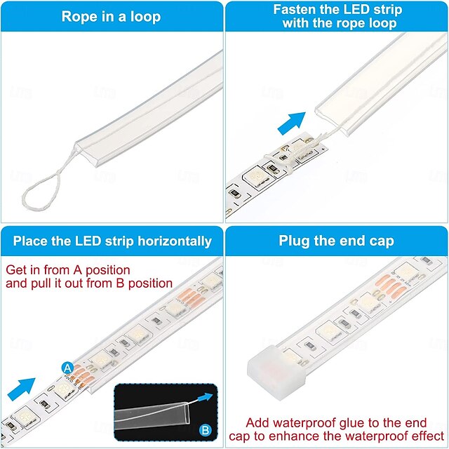 Silicone Tube Sleeve Stip Light 16.5ft/5M or 33ft/10M, 8/10/12mm ...