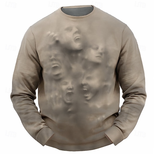  Lidská tvář Pánské Roztomilý 3D tisk Mikina Párty předvečer Všech svatých Outdoorové sporty Halloween Mikiny Nebeská modř Béžová Tričkový Výstřih ke krku Zima Jaro & podzim Návrhář Mikina s kapucí