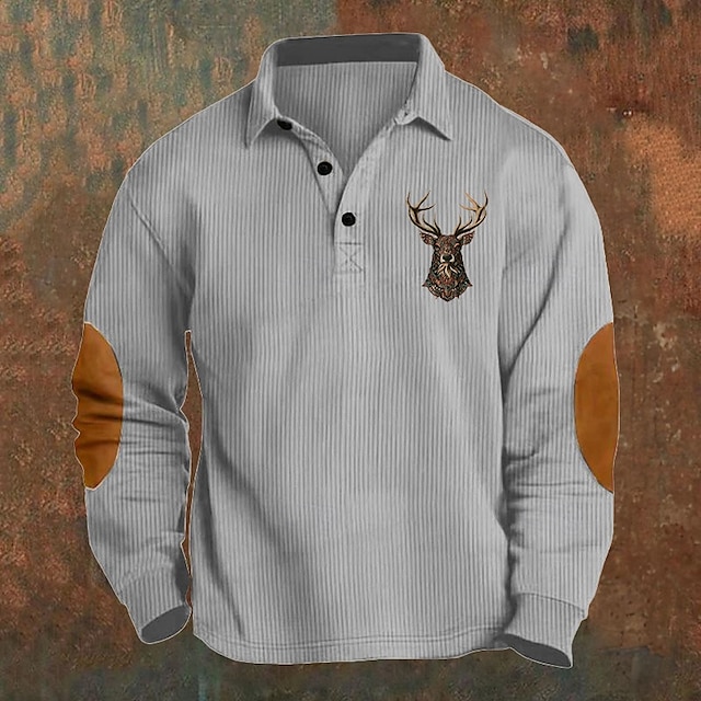 Hombre Camisa de Pana Camiseta de golf Trabajo Casual Diseño Manga Larga Básico Moderno Bloque de color Reno Retazos Botón Primavera & Otoño Ajuste regular Negro Verde Ejército Azul Marino Marrón
