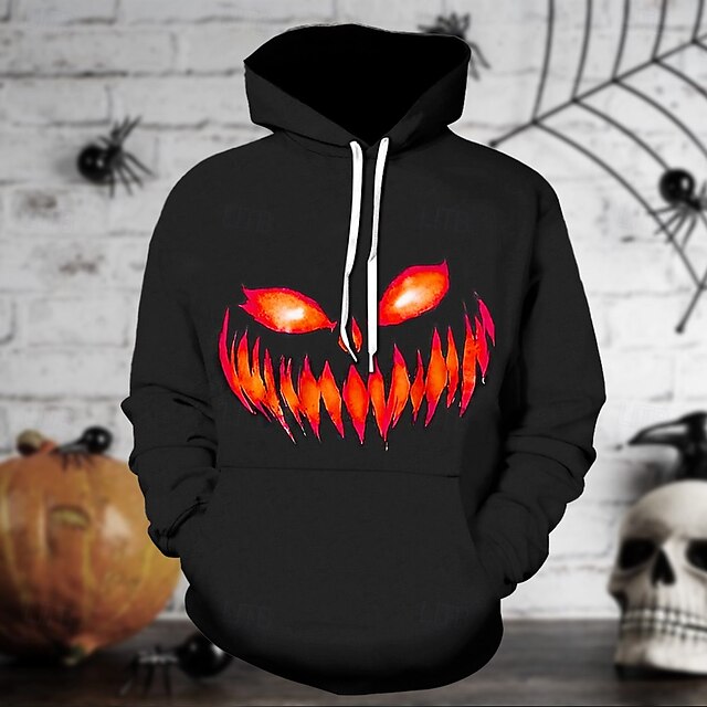  Halloween Græskar Hattetrøje Pullover Halloween 3D Frontlomme Grafisk Til Par Herre Dame Voksne Halloween Karneval Maskerade 3D-udskrivning Fest Festival
