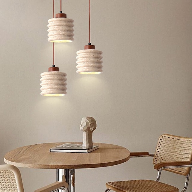  Lampe suspendue à LED blanc chaud 1/2/3 lumières style nordique simple abat-jour en pierre décoration intérieure e26/e27 lampes à suspension à corde réglable pour salle à manger chambre 85-265v