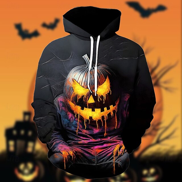  Víspera de Todos los Santos Calabaza Sudadera Pullover Víspera de Todos los Santos 3D Bolsillo delantero Gráfico Para Pareja Hombre Mujer Adulto Víspera de Todos los Santos Carnaval Mascarada