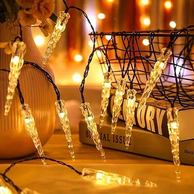  LED Snowflake Icicle String Lights Solar Powered 5m 20LED 6.5m 30LED for Wedding Christmas New Year Thanksgiving Decor Button Control Switch Blinking Feature for Garden Decoration