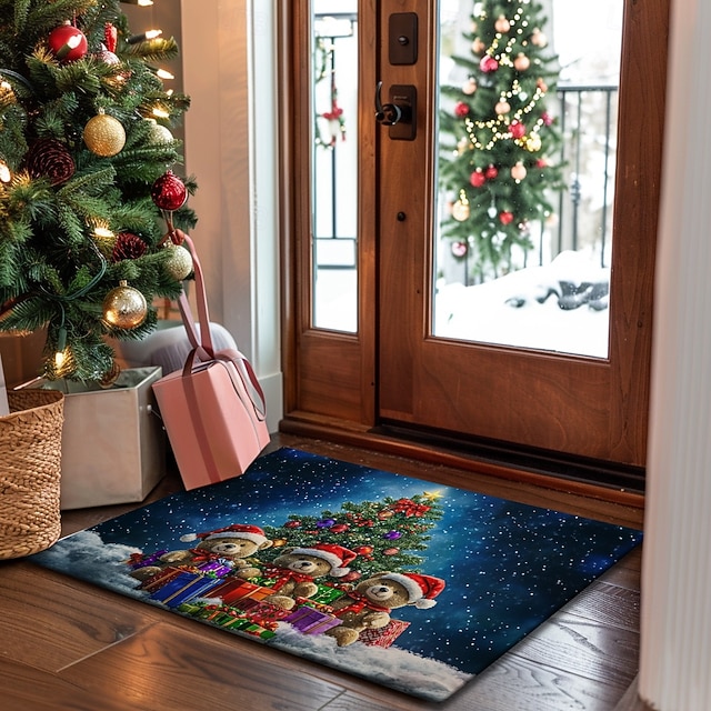  juledekorasjon dørmatte xmas isbjørn kjøkkenmatte gulvmatte sklisikre teppe oljetett teppe innendørs utendørs matte soveromsdekor baderomsmatte inngangsteppe