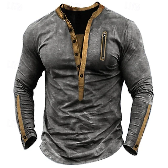 Men's T shirt Tee Solid Color Henley Normal Outdoor Home Long Sleeve Vintage Style Clothing Apparel Traditional / Vintage 10