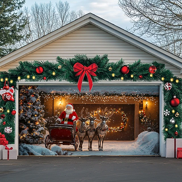 Christmas Door Decorations Outdoor Garage Door Cover Xmas Banner Outside Window Large Christmas Backdrop for Holiday Outdoor Garage Door Home Wall Decorations 51
