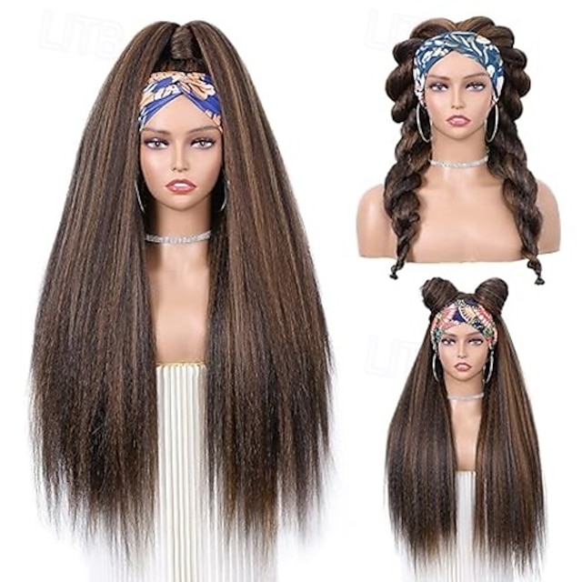  rett pannebånd parykk for kvinner yaki rette parykker med pannebånd kinky afro parykker for svarte kvinner