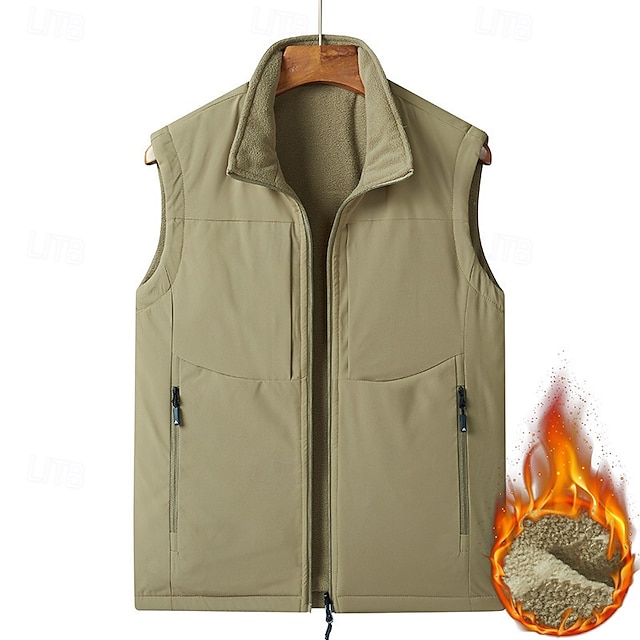 Men's Hiking Vest Hiking Fleece Vest Sleeveless Vest Outdoor Thermal Warm Fleece Lining Comfortable Winter Pocket Double-sided Wear Polyester Black Army Green Navy Blue Hunting Fishing Climbing