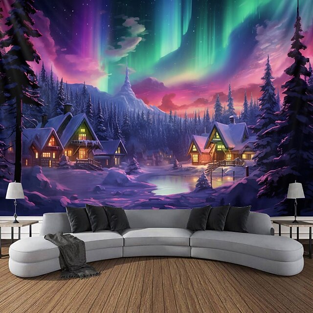 Christmas Decorations Blacklight Tapestry Santa Claus Village Glow in