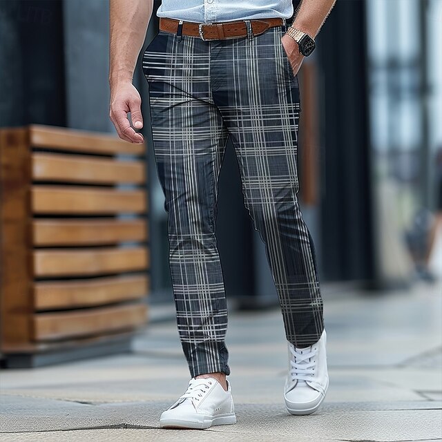 Men's Geometric Dress Pants Mid Waist Business Casual Formal Dailywear Zipper Pocket Summer Spring Fall 3D Print Black4