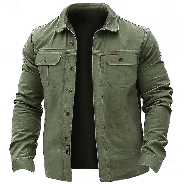 Men's Solid Color Cowboy Work Shirt Western Shirt Cargo Shirt Long Sleeve Casual Tactical Sports & Outdoor Going out Winter Spring & Fall Turndown Print Army Green Khaki 5