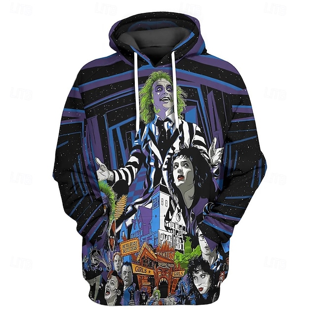  Beetlejuice 2 Hoodie Cartoon Manga Print 3D Character Front Pocket Graphic Street Style For Couple's Men's Women's Adults' Back To School 3D Print Party Casual Daily