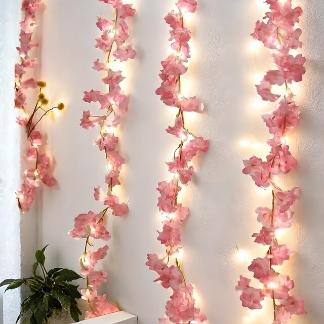 Cherry Blossom Rattan String Lights, Battery Powered LED String Lights