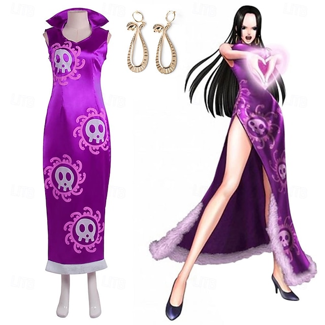  One Piece Boa Hancock Animé Klänningar Cosplay-kostym Kläder Cosplay-kostymer Karnival Maskerad Klänning Örhängen Till Dam Vuxna
