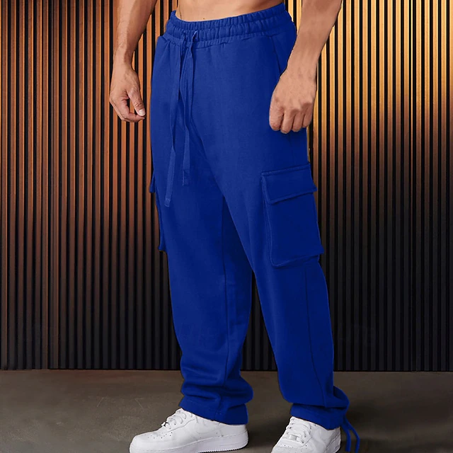 Men's Sweatpants Joggers Trousers Cargo Sweatpants Pocket Drawstring Elastic Waist Plain Comfort Sports Outdoor Daily Fashion Casual Black Red Micro-elastic 21