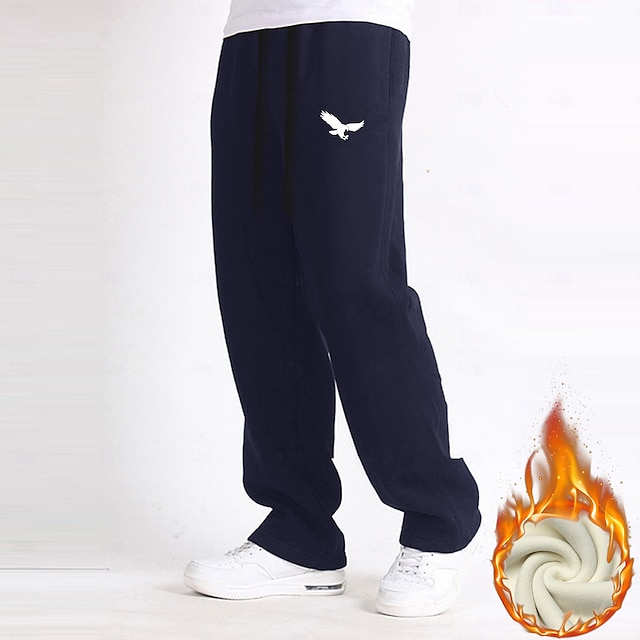  Herren Adler Jogginghose Jogger Thermohose Fleece-Jogginghose Elastischer Kordelzug in der Taille Brautkleider schlicht Alltagskleidung Tasche Hose mit geradem Bein Winter 3D-Druck Schwarz Dunkelblau