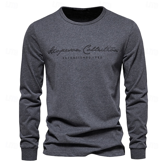  100% Cotton Long Sleeve Men's T-shirt Solid Color Letter Print Casual T shirts for Men New Spring Tops Tee Men Clothing