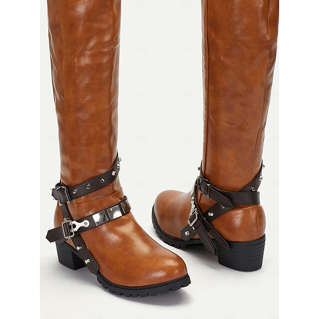 Trend4us Women's Stylish Western Knee-High Buckles Boots