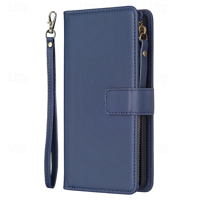  teléfono Funda Para S25 S24 S23 S23 FE S22 S21 ultra plus A55 5G A35 5G A25 A15 Tarjetas billetera con Soporte Cremallera con correa de muñeca Retro TPU Cuero de PU