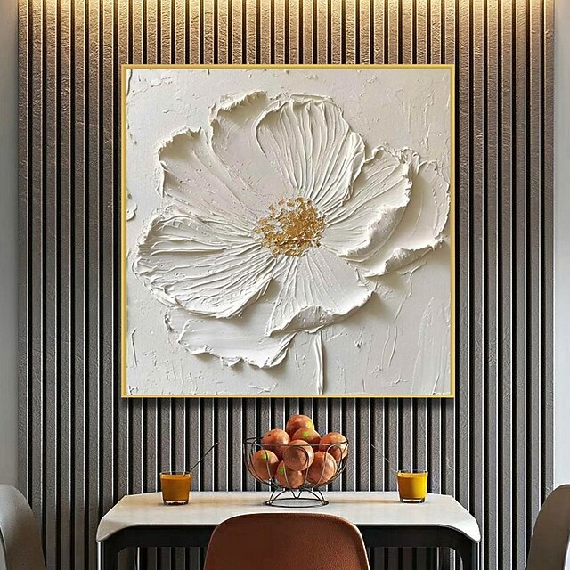 Creamy White 3D Texture Flower Oil Painting on Canvas Large Flower Wall