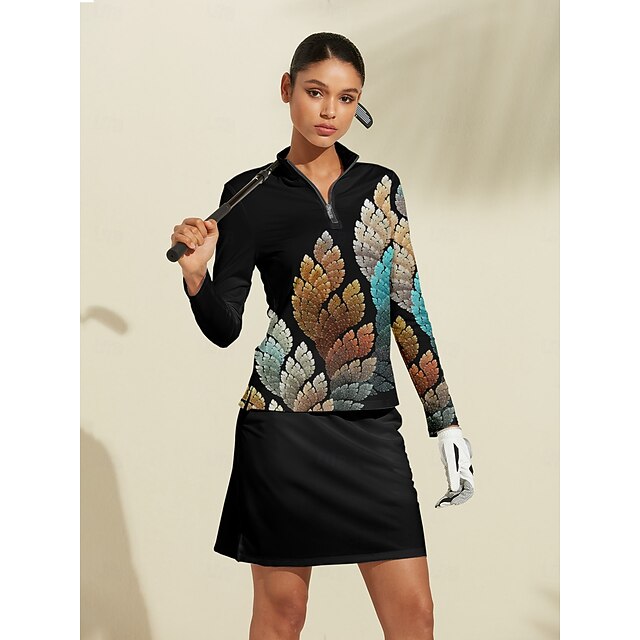 Women's Golf Polo Shirt Black Long Sleeve Top Ladies Golf Attire